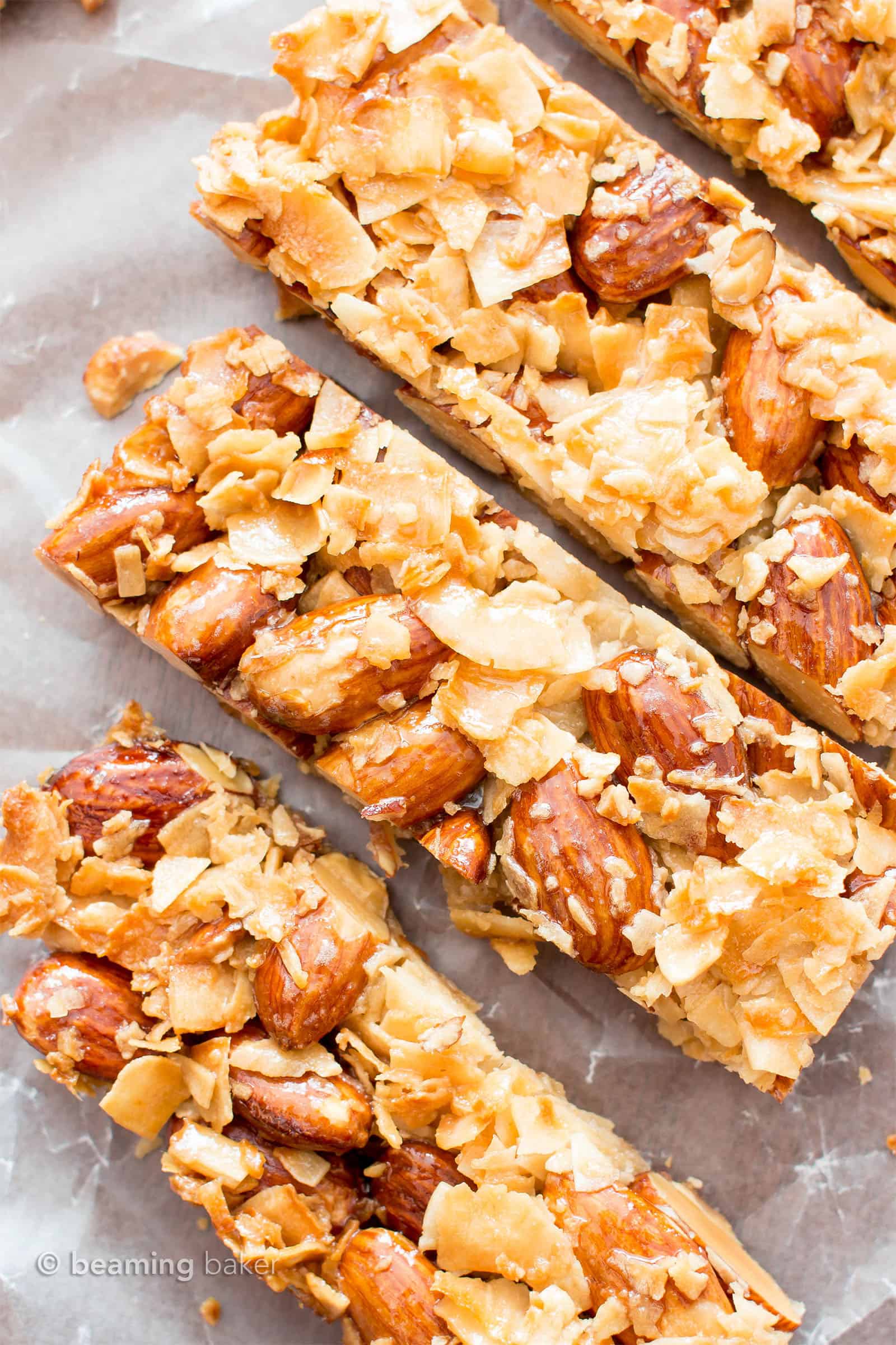 3 Ingredient Kind Bars Recipe – Almond Coconut: the easiest Kind bars, coconut and almond flavored. Just 3 ingredients for chewy, crunchy, healthy coconut almond bars! #KindBars #Kind #Almond #Coconut | Recipe at BeamingBaker.com