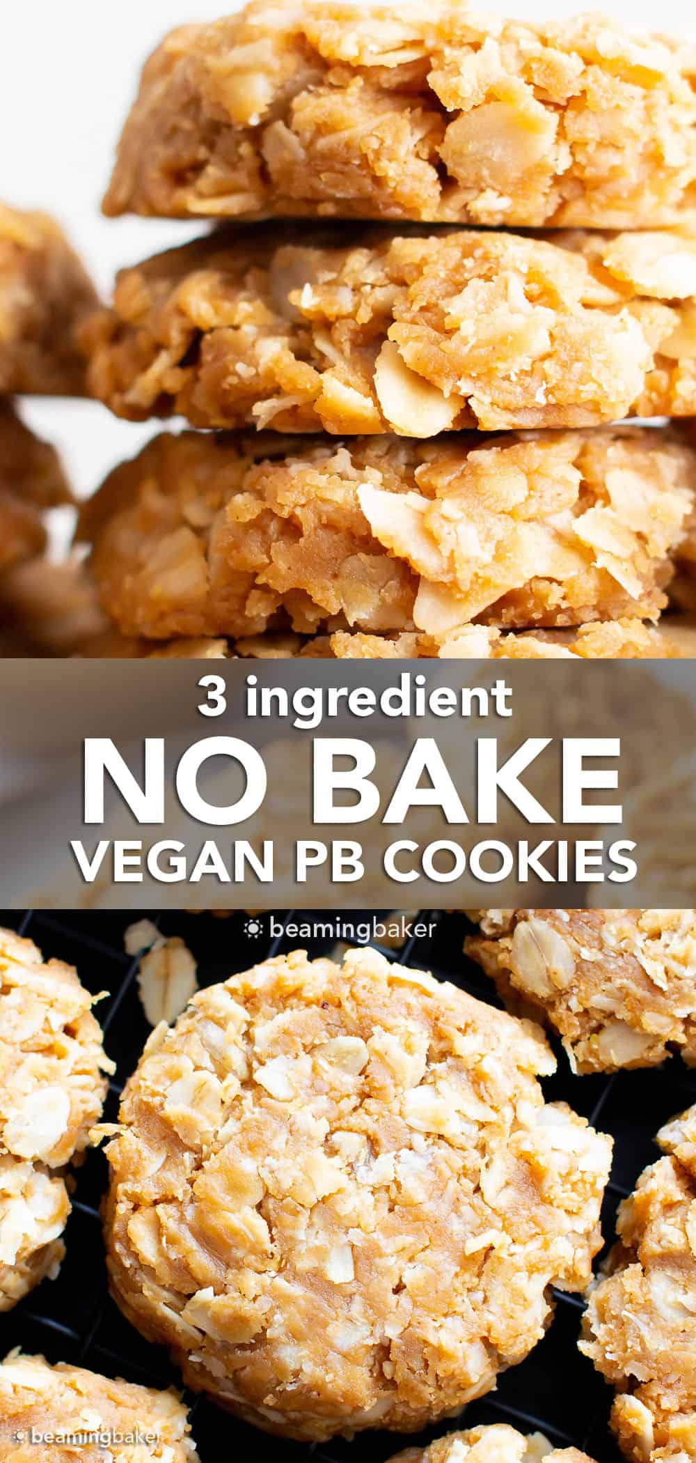 3 ingredient no bake cookies (vegan) - peanut butter oatmeal cookies pin image