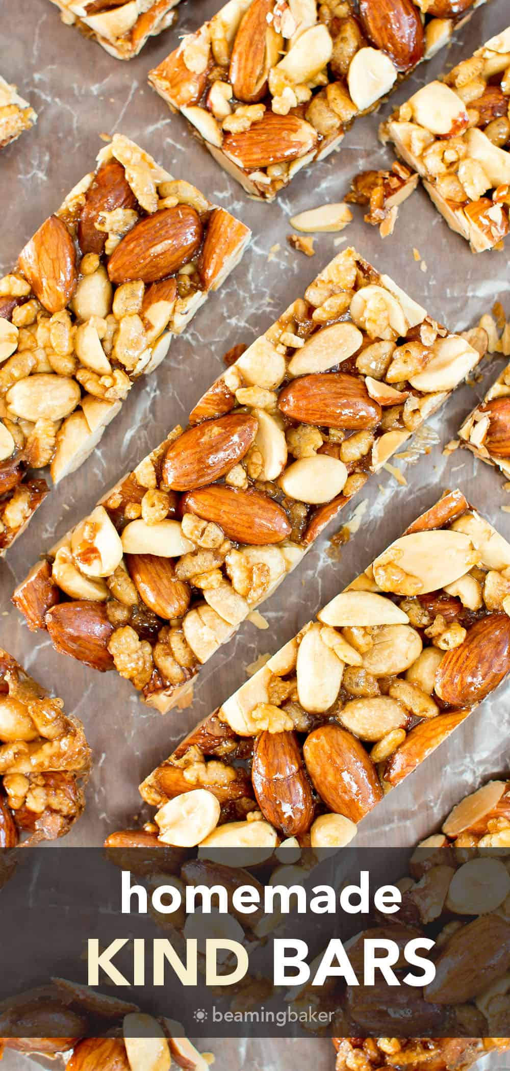 Homemade KIND Bars: an easy, 5 ingredient nut bars recipe for homemade kind bars! Salty ‘n sweet healthy nut bar delight! #NutBars #KIND #Homemade #Recipe | Recipe at BeamingBaker.com