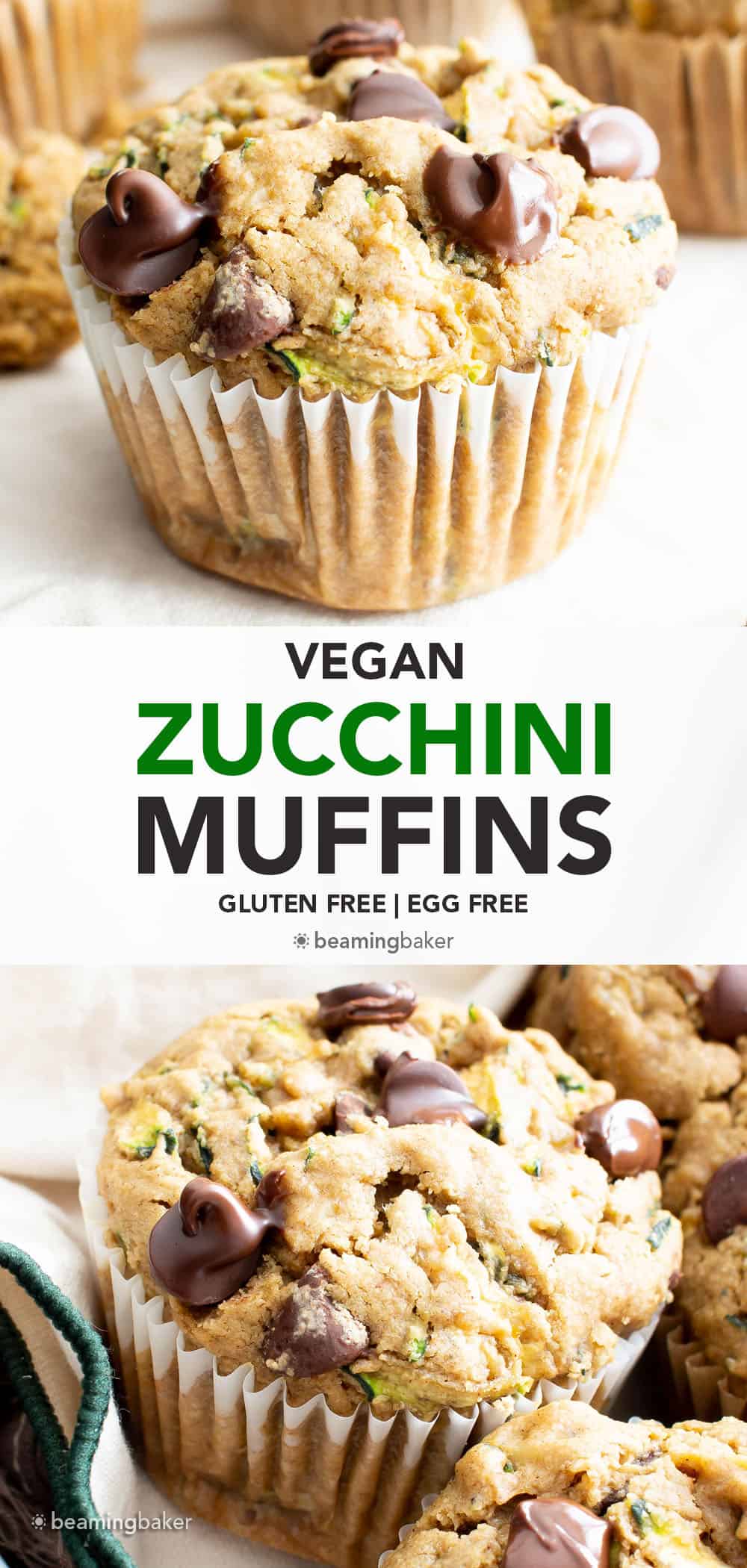 Vegan Zucchini Muffins (Gluten Free): deliciously moist vegan zucchini muffins that are buttery ‘n fluffy! The best gluten free zucchini muffins—egg-free & delicious. #Vegan #GlutenFree #Zucchini #Muffins | Recipe at BeamingBaker.com