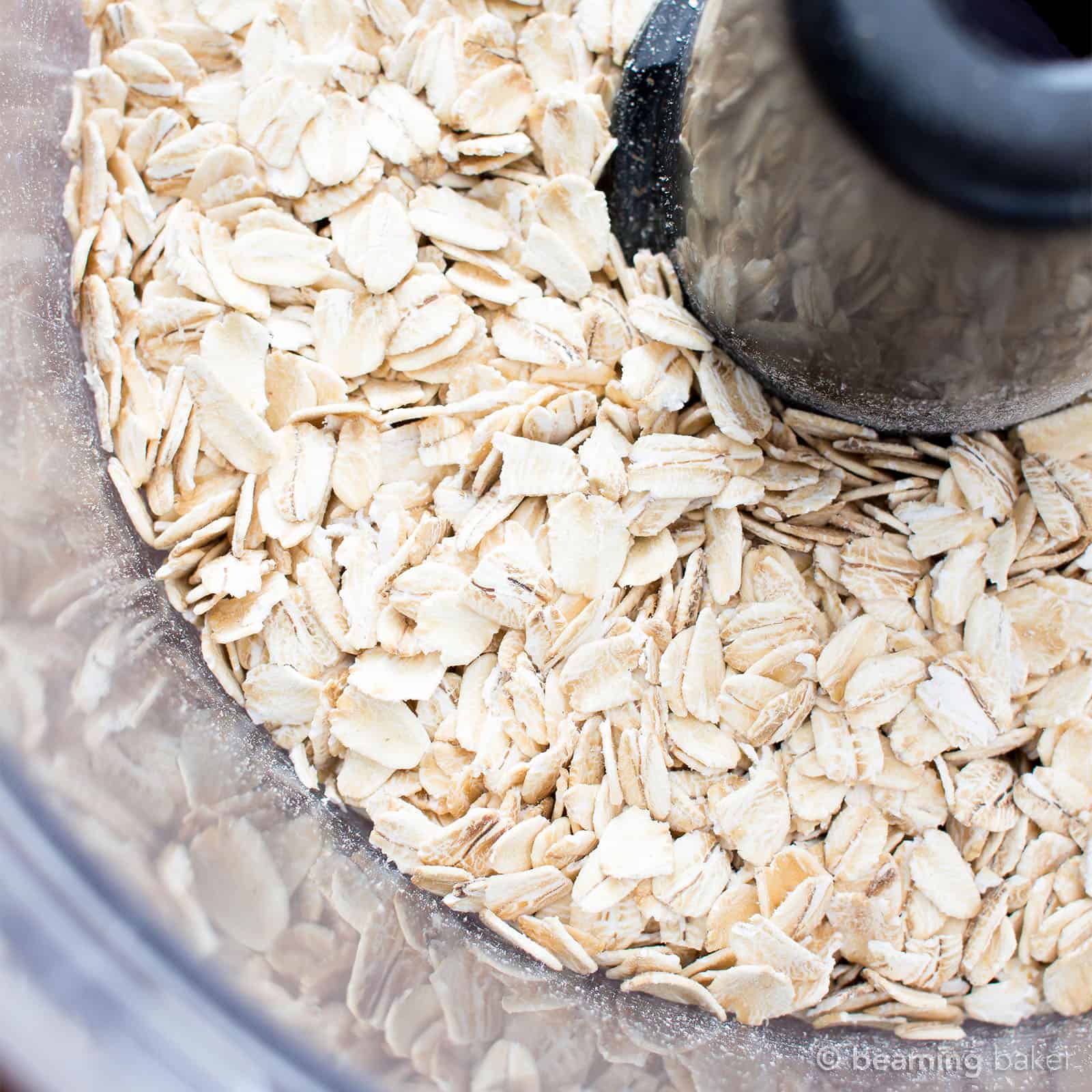 Old fashioned gluten free oats in a food processor