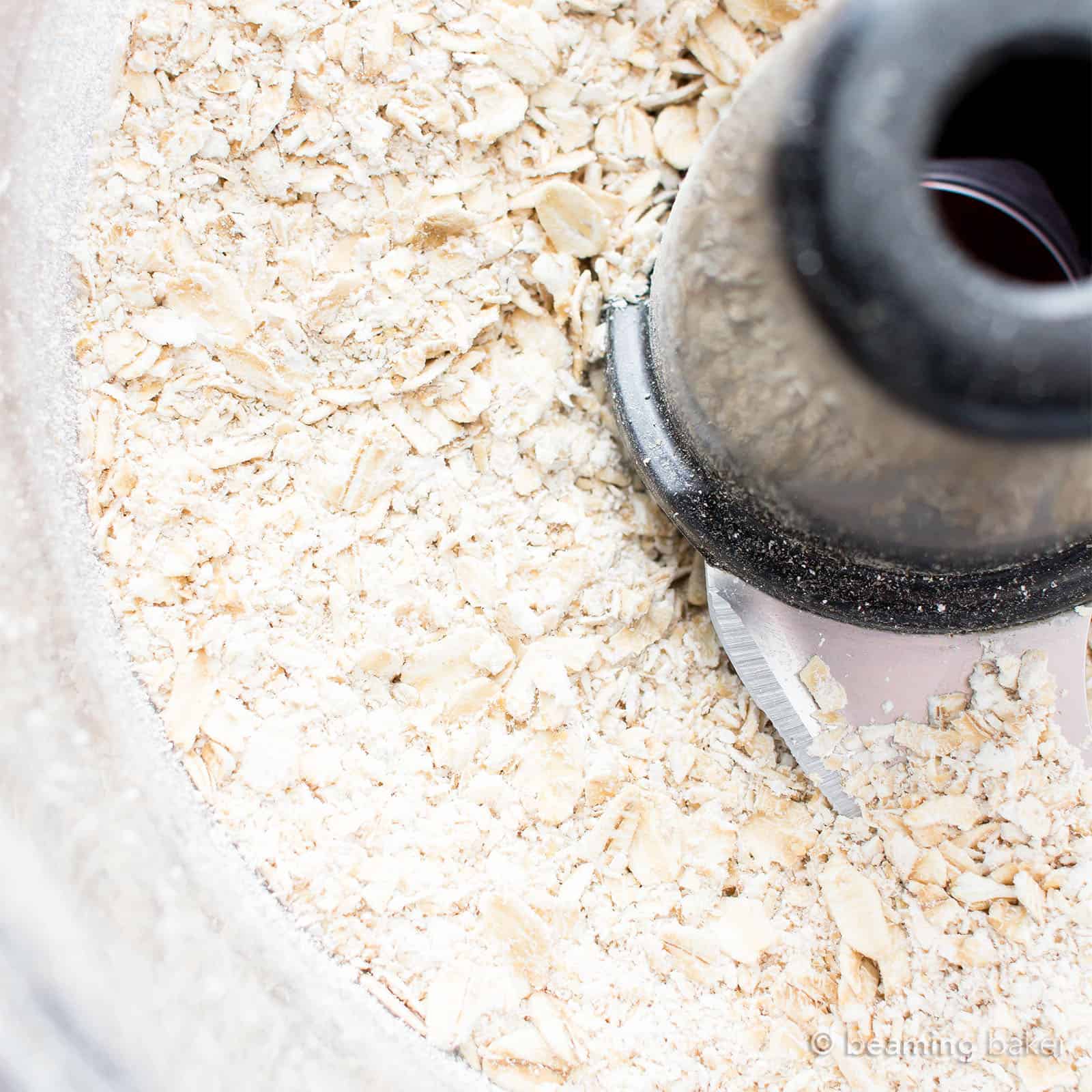 Oats slightly blended to make oat flour that is gluten free