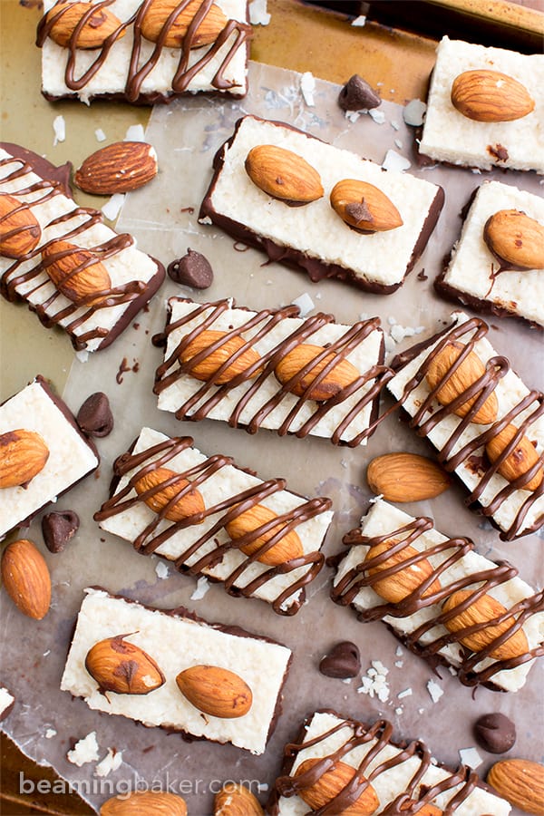 homemade almond joy being drizzled with chocolate
