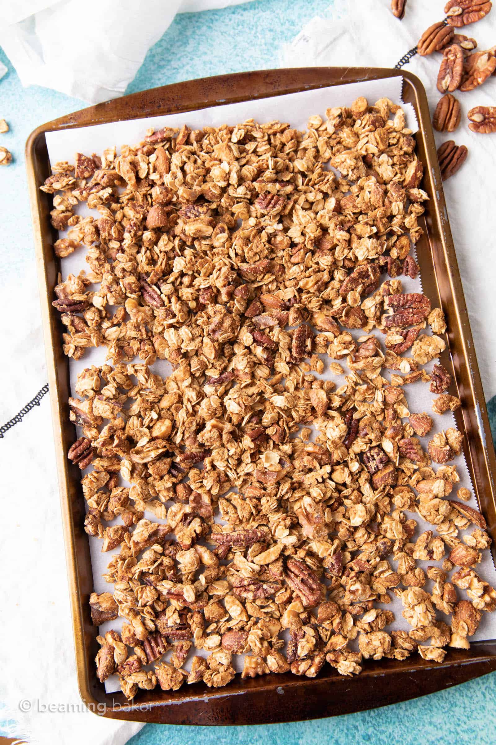 a baking sheet with gluten free granola.