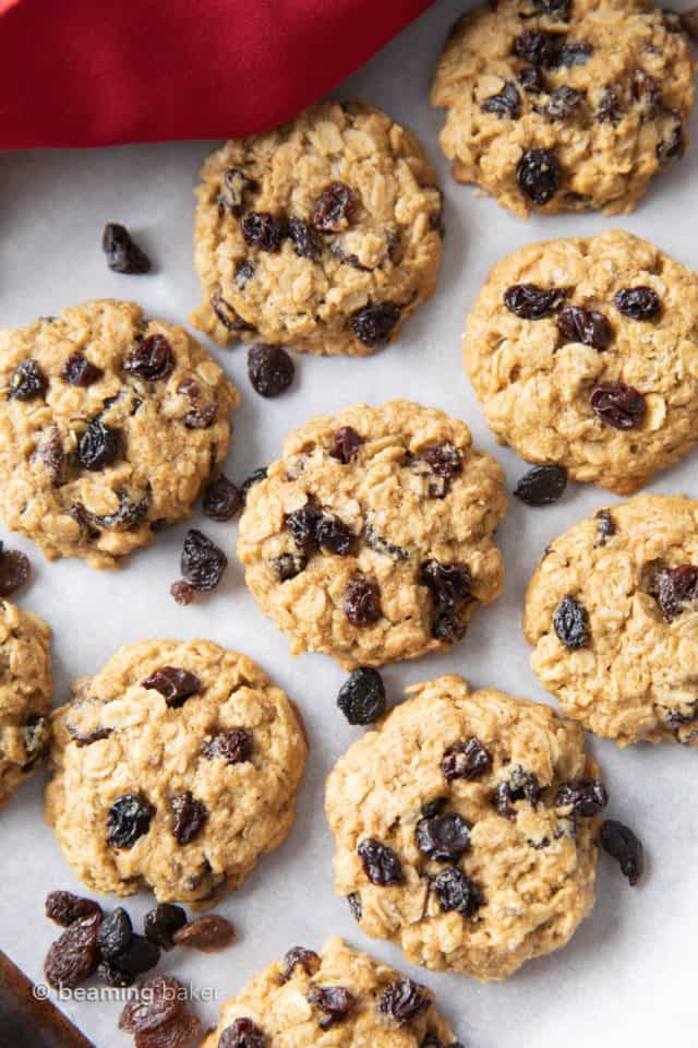 Vegan Oatmeal Raisin Cookies (GF) - Beaming Baker