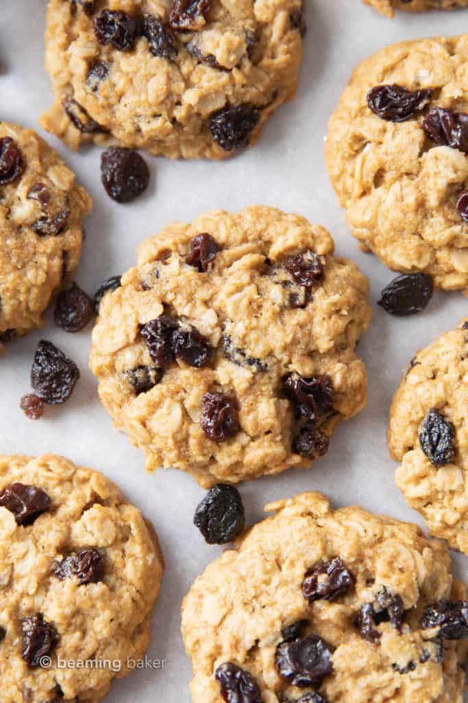 Vegan Oatmeal Raisin Cookies (GF) - Beaming Baker