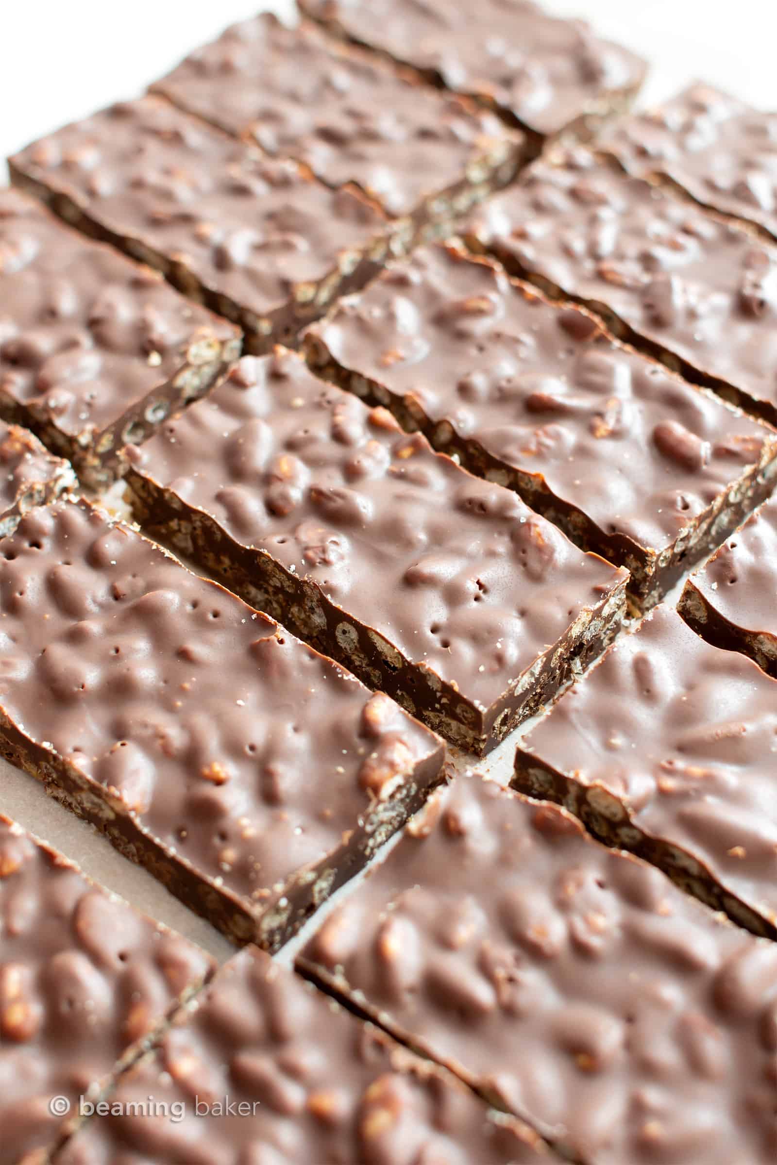 Angled view of chocolate crunch bars