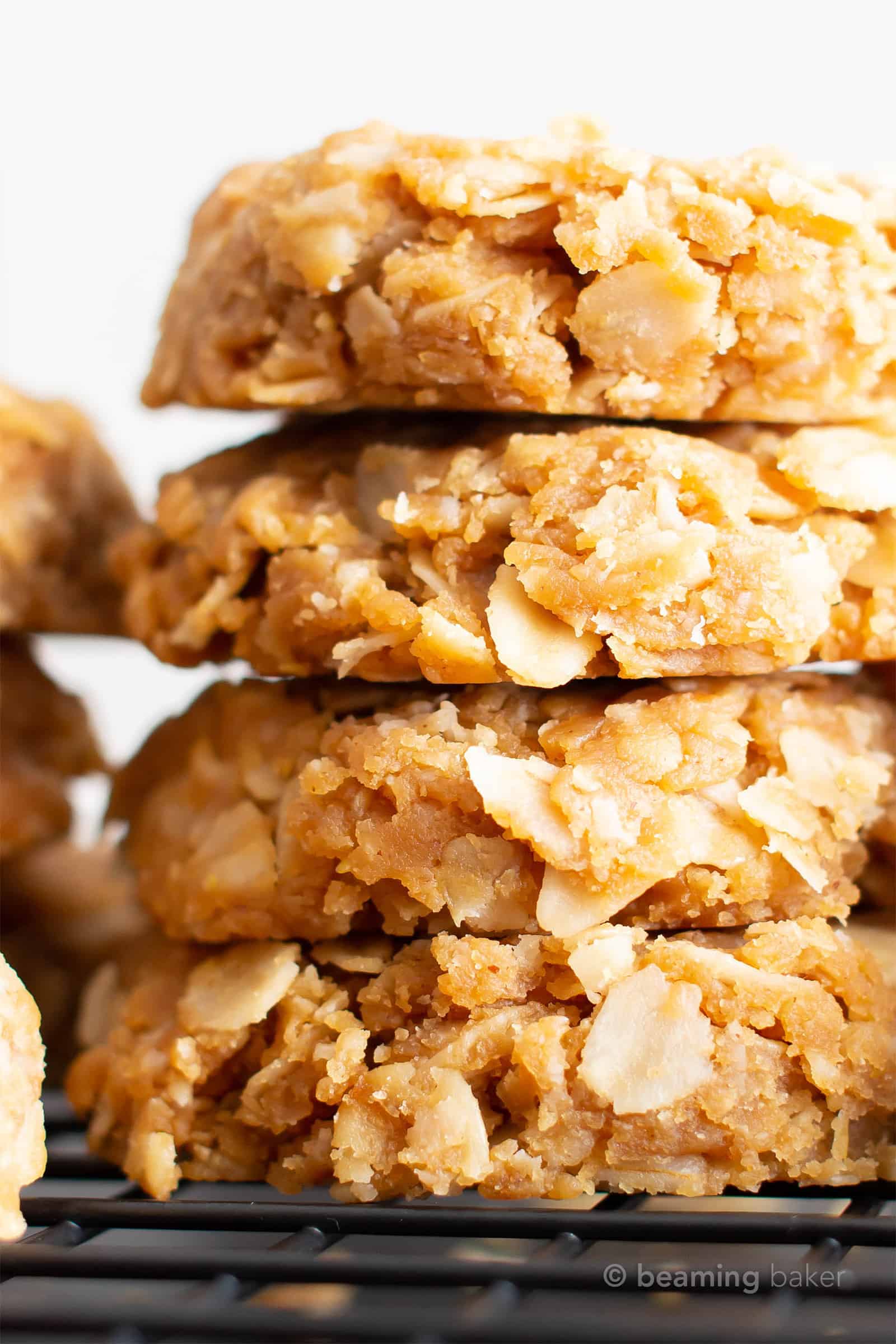 Closeup of 3 ingredient no bake peanut butter cookies