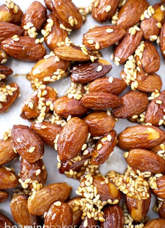 Smoky and sweet, skillet-roasted almonds glazed with a generous coat of honey and satisfying sesame seeds. Honey Sesame Almonds are the new go-to snack.