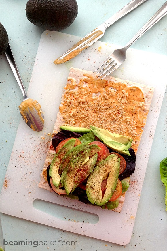 Avocado Hummus Wraps: super fresh avocado and hummus on a bed of crispy lettuce come together for a quick picnic-ready wrap!