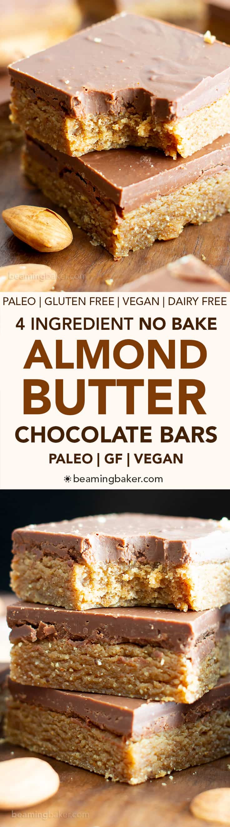 No Bake Paleo Chocolate Almond Butter Bars – Easy Paleo Dessert Recipe! -  Beaming Baker