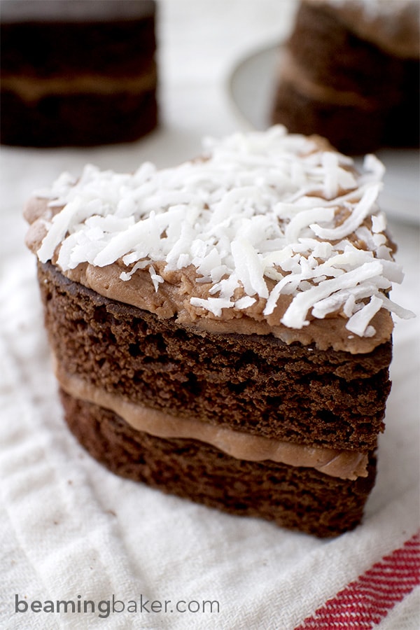 Adorable mini, heart-shaped, two-layer chocolate cakes topped with slightly sweet coconut oil frosting. An impressive and delightful treat to make for any occasion.