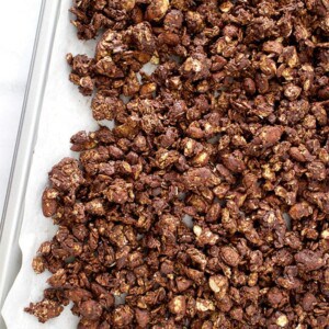 Simple, crunchy, sweet-tooth satisfying Chocolate Almond Coconut Granola. This wholesome recipe is perfect for an afternoon snack or dessert.