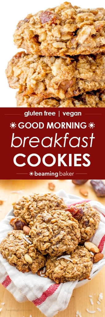 Good Morning Breakfast Cookies: an easy recipe for feel-good, energy-boosting cookies made with whole ingredients. BEAMINGBAKER.COM #vegan #glutenfree