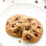 Soft, chewy, gooey Healthier Vegan Chocolate Chip Cookies. Made with oat flour, whole wheat flour, coconut sugar and coconut oil. BEAMINGBAKER.COM