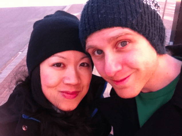 Here's the two of us bundled up for Maine weather. The cold won't relent. Not even for Erik's birthday. How rude...