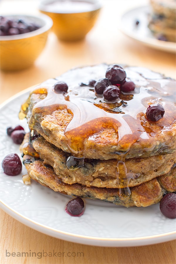 Whole Wheat Blueberry Coconut Pancakes - Beaming Baker