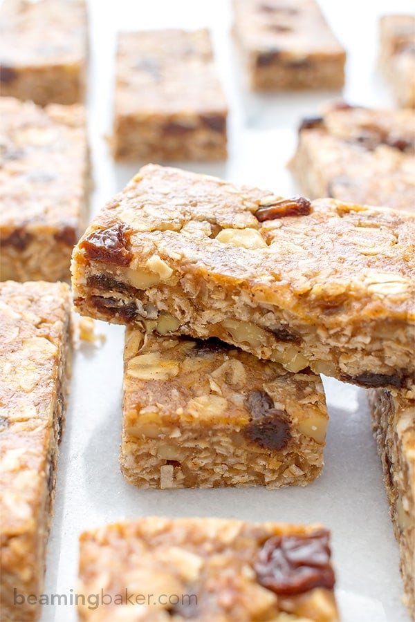 No Bake Oatmeal Raisin Granola Bars (Vegan, Gluten Free)