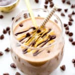 Chocolate Peanut Butter Banana Smoothie (V+GF): a protein-rich, 6-ingredient recipe for a smooth and creamy chocolate peanut butter lover’s smoothie. Tastes like a sundae. #Vegan #GlutenFree | BeamingBaker.com