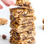 Oatmeal Raisin Cookie Bars (V+GF): an easy recipe for soft, chewy cookie bars made from simple ingredients, bursting with juicy raisins and walnuts. #Vegan #GlutenFree | BeamingBaker.com