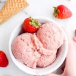 4 Ingredient Homemade Strawberry Sorbet (V+GF): an easy recipe for deliciously creamy and refreshing strawberry sorbet. #Vegan #DairyFree #Paleo #GlutenFree | BeamingBaker.com