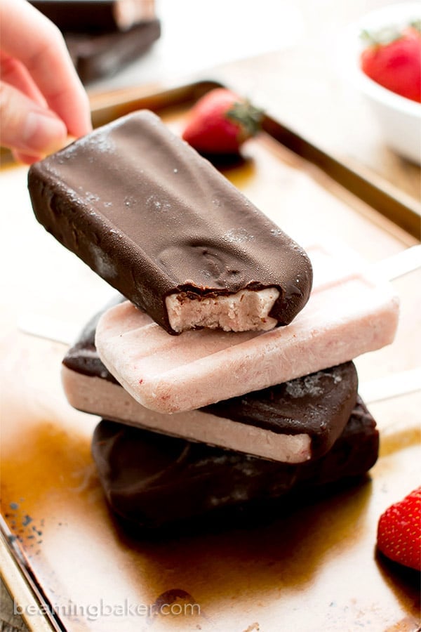 Chocolate-covered Strawberry Ice Cream Bars (Vegan, Dairy Free, Paleo ...