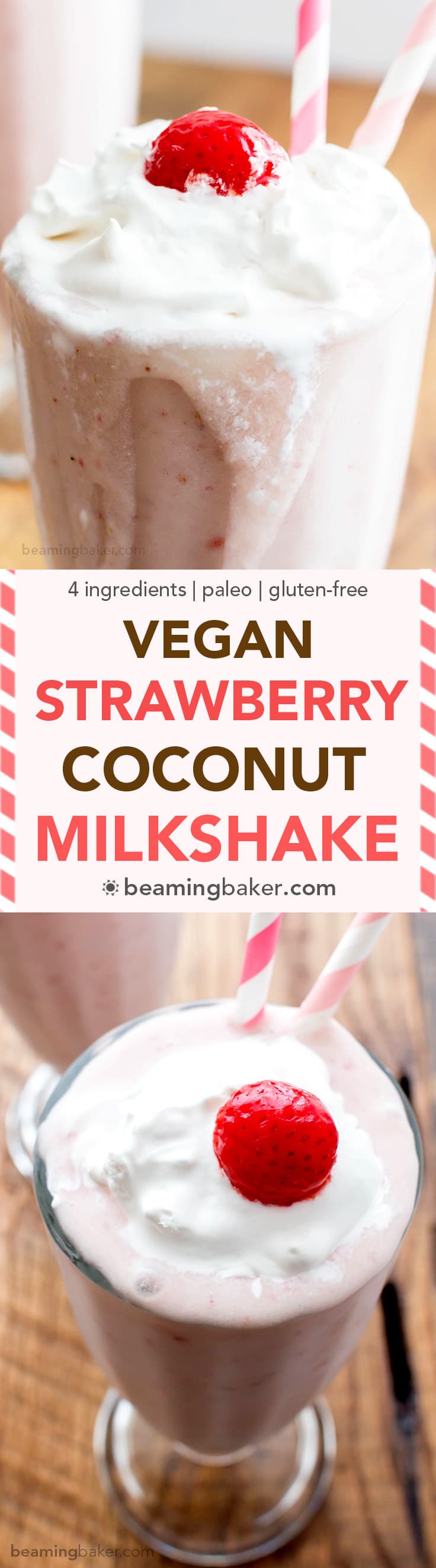 Vegan Strawberry Coconut Milkshake Gluten Free Dairy Free Paleo Beaming Baker