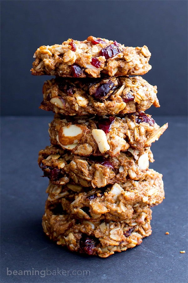Gluten Free Trail Mix Cookies (V+GF): an easy recipe for chewy and satisfying protein-packed trail mix cookies, full of fruits, seeds and nuts. #Vegan #GlutenFree #DairyFree | BeamingBaker.com