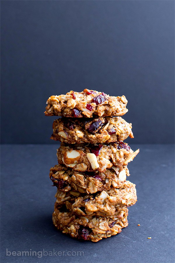 Gluten Free Trail Mix Cookies (V+GF): an easy recipe for chewy and satisfying protein-packed trail mix cookies, full of fruits, seeds and nuts. #Vegan #GlutenFree #DairyFree | BeamingBaker.com