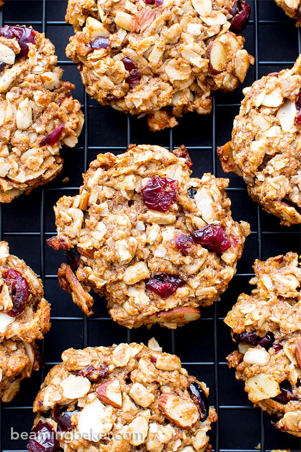 Gluten Free Trail Mix Cookies (V+GF): an easy recipe for chewy and satisfying protein-packed trail mix cookies, full of fruits, seeds and nuts. #Vegan #GlutenFree #DairyFree | BeamingBaker.com