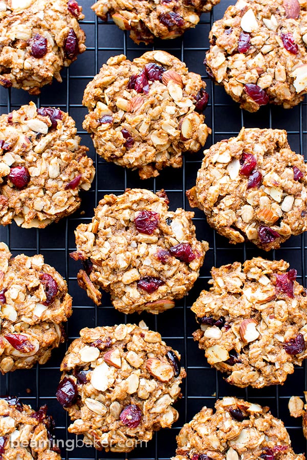 Gluten Free Trail Mix Cookies (V+GF): an easy recipe for chewy and satisfying protein-packed trail mix cookies, full of fruits, seeds and nuts. #Vegan #GlutenFree #DairyFree | BeamingBaker.com