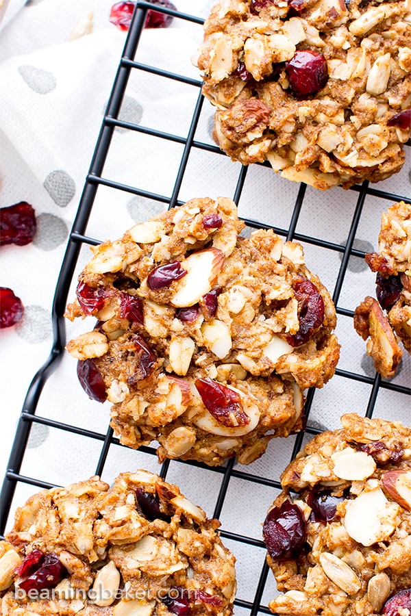 Gluten Free Trail Mix Cookies (V+GF): an easy recipe for chewy and satisfying protein-packed trail mix cookies, full of fruits, seeds and nuts. #Vegan #GlutenFree #DairyFree | BeamingBaker.com