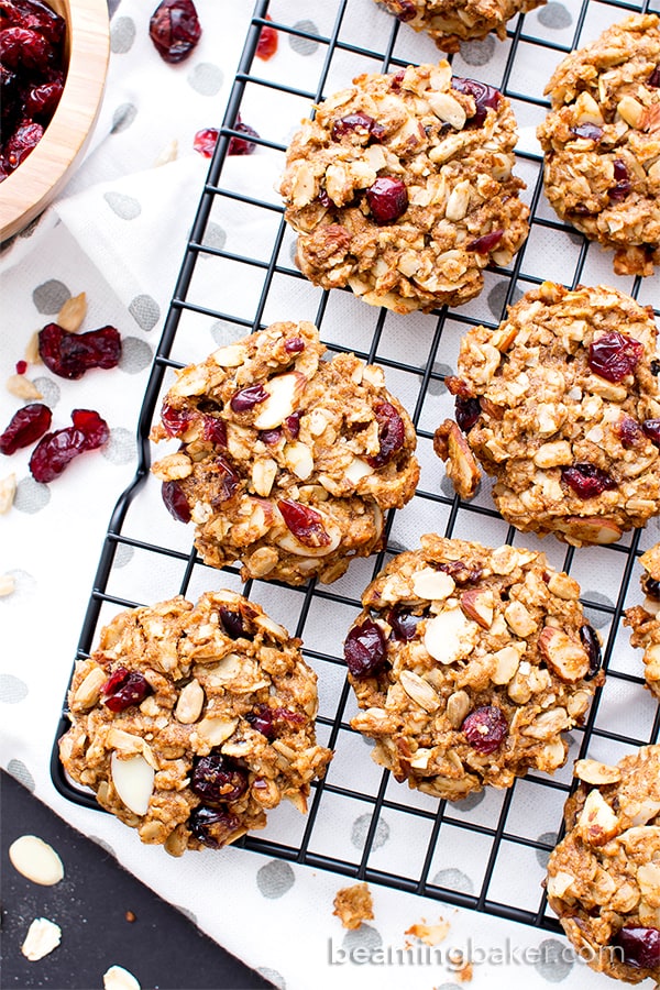 Gluten Free Trail Mix Cookies (V+GF): an easy recipe for chewy and satisfying protein-packed trail mix cookies, full of fruits, seeds and nuts. #Vegan #GlutenFree #DairyFree | BeamingBaker.com