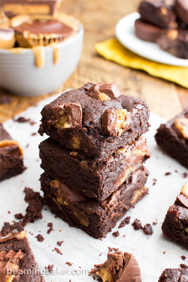 Gluten Free Vegan Peanut Butter Cup Brownies (V, GF, DF) - Beaming Baker