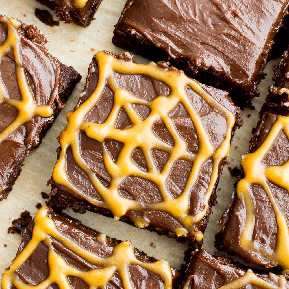 Chocolate Peanut Butter Spiderweb Brownies