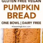 One Bowl Gluten Free Vegan Pumpkin Bread (V, GF, DF): an easy, one bowl recipe for perfectly rich and moist classic pumpkin bread. #Vegan #GlutenFree #DairyFree | BeamingBaker.com
