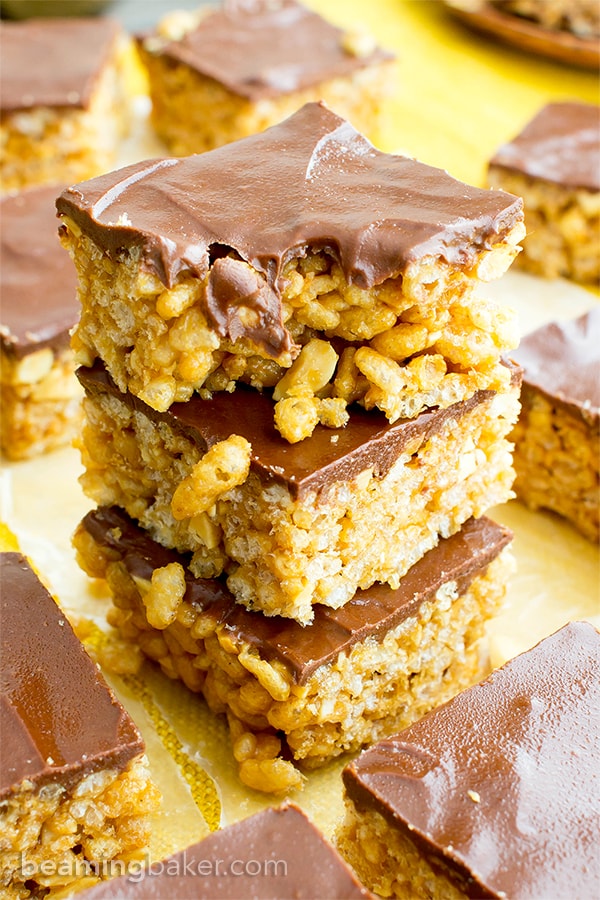 Chocolate Peanut Butter Rice Crispy Treats Vegan Gluten Free Dairy Free Beaming Baker