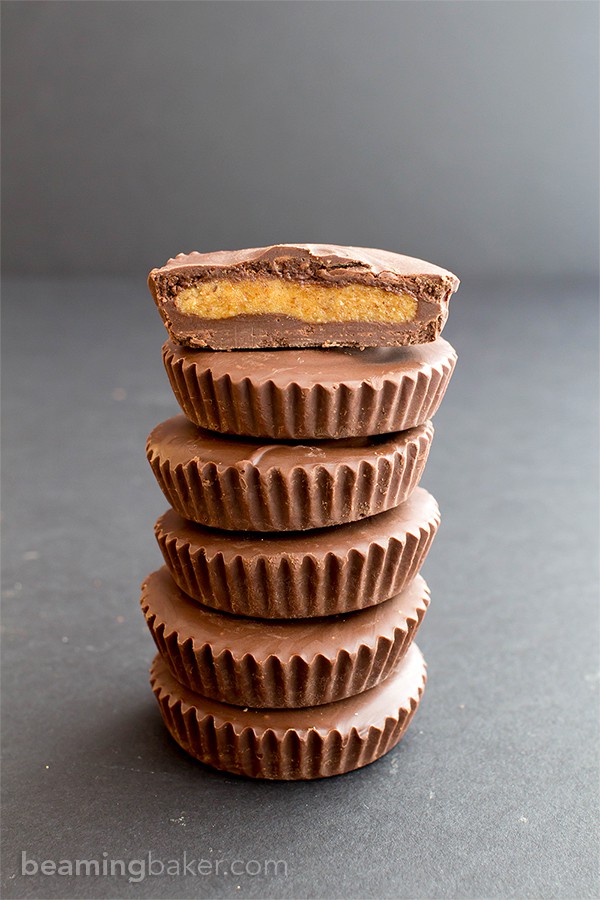 Paleo Almond Butter Cups (V, GF, DF): a 5 ingredient recipe for rich chocolate cups stuffed with smooth almond butter. #Paleo #Vegan #GlutenFree #DairyFree | BeamingBaker.com