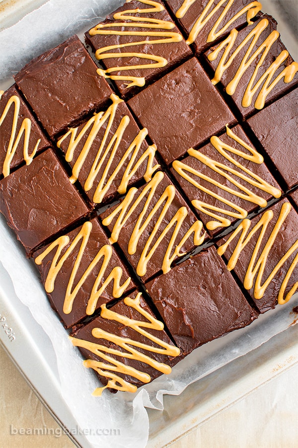 Double Chocolate Frosted Peanut Butter Brownies Vegan, Gluten Free, DairyFree  Beaming Baker