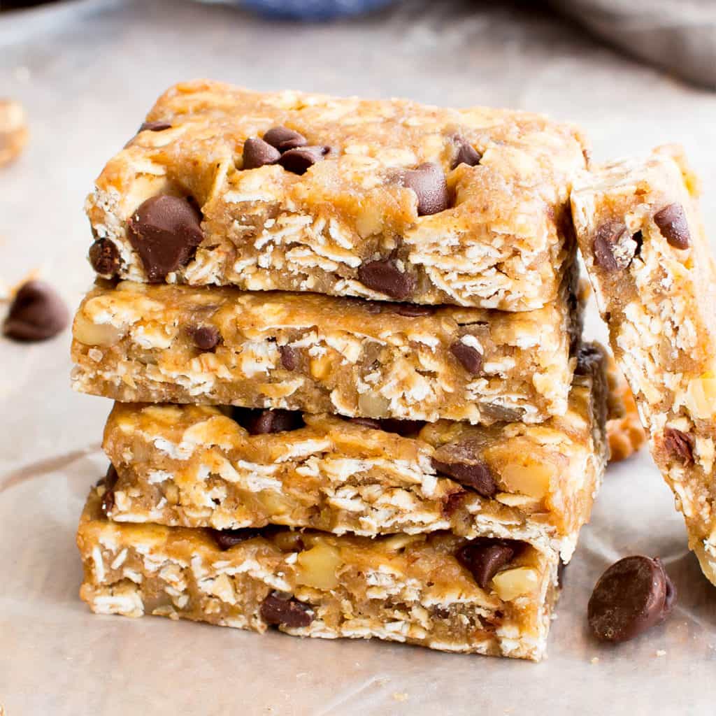 No Bake Almond Butter Chocolate Chip Cookie Dough Granola Bars (Vegan