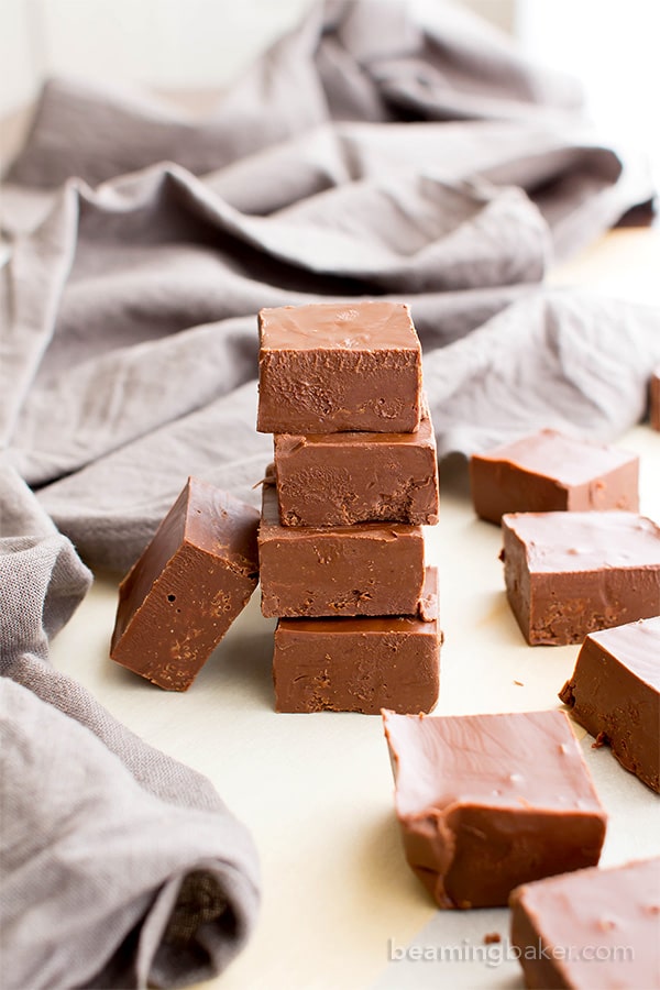 2 Ingredient Vegan Chocolate Peanut Butter Freezer Fudge (V, GF, DF): a super easy recipe for thick, decadent chocolate peanut butter fudge. #Vegan #GlutenFree #DairyFree | BeamingBaker.com