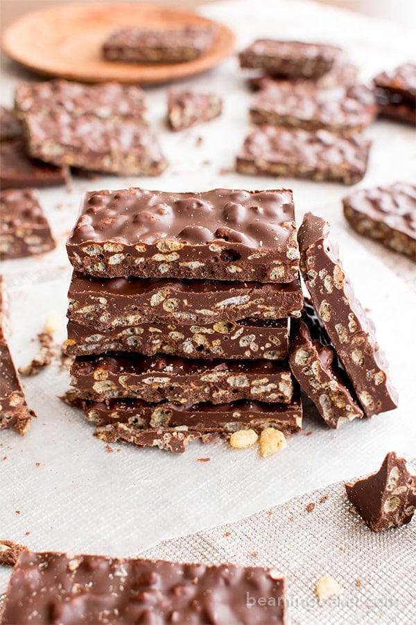 Chocolate crunch bars in a stack