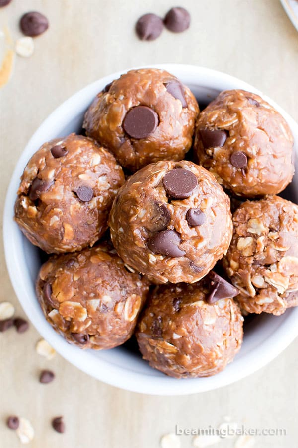 No Bake Double Chocolate Peanut Butter Coconut Energy Bites (V, GF): an easy, one bowl recipe for deliciously protein-packed chocolate peanut butter energy bites. #Vegan #GlutenFree #DairyFree | BeamingBaker.com