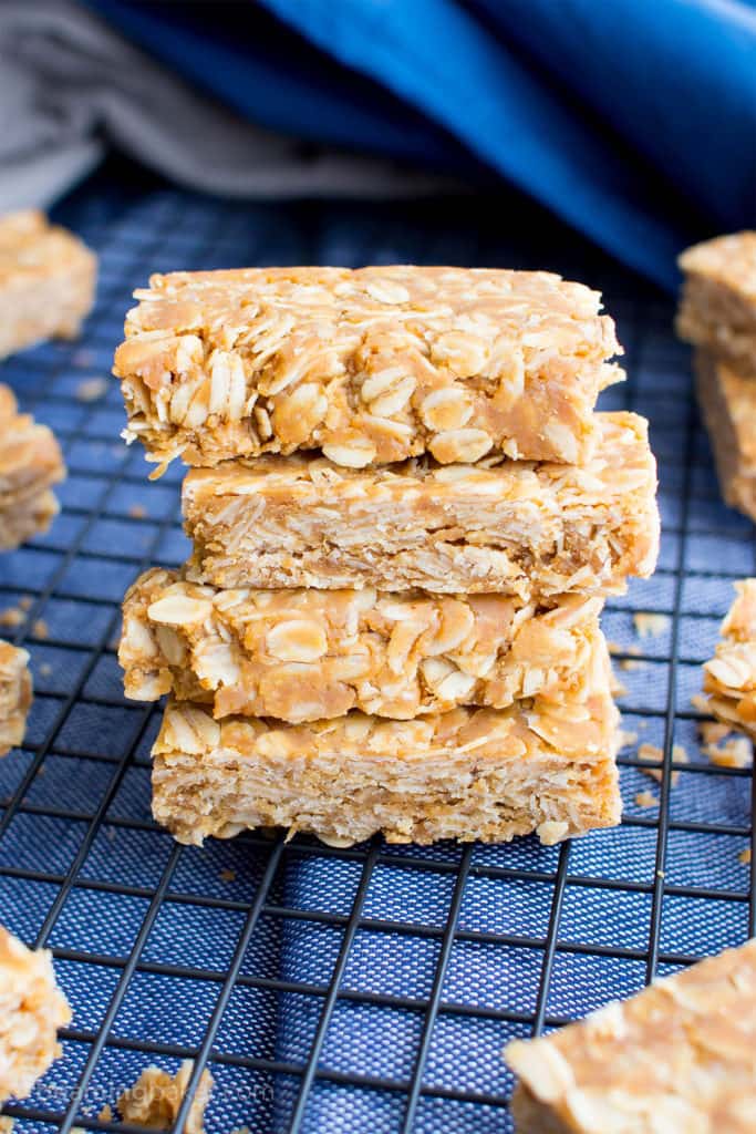 3 Ingredient No Bake Peanut Butter Granola Bars - Beaming Baker