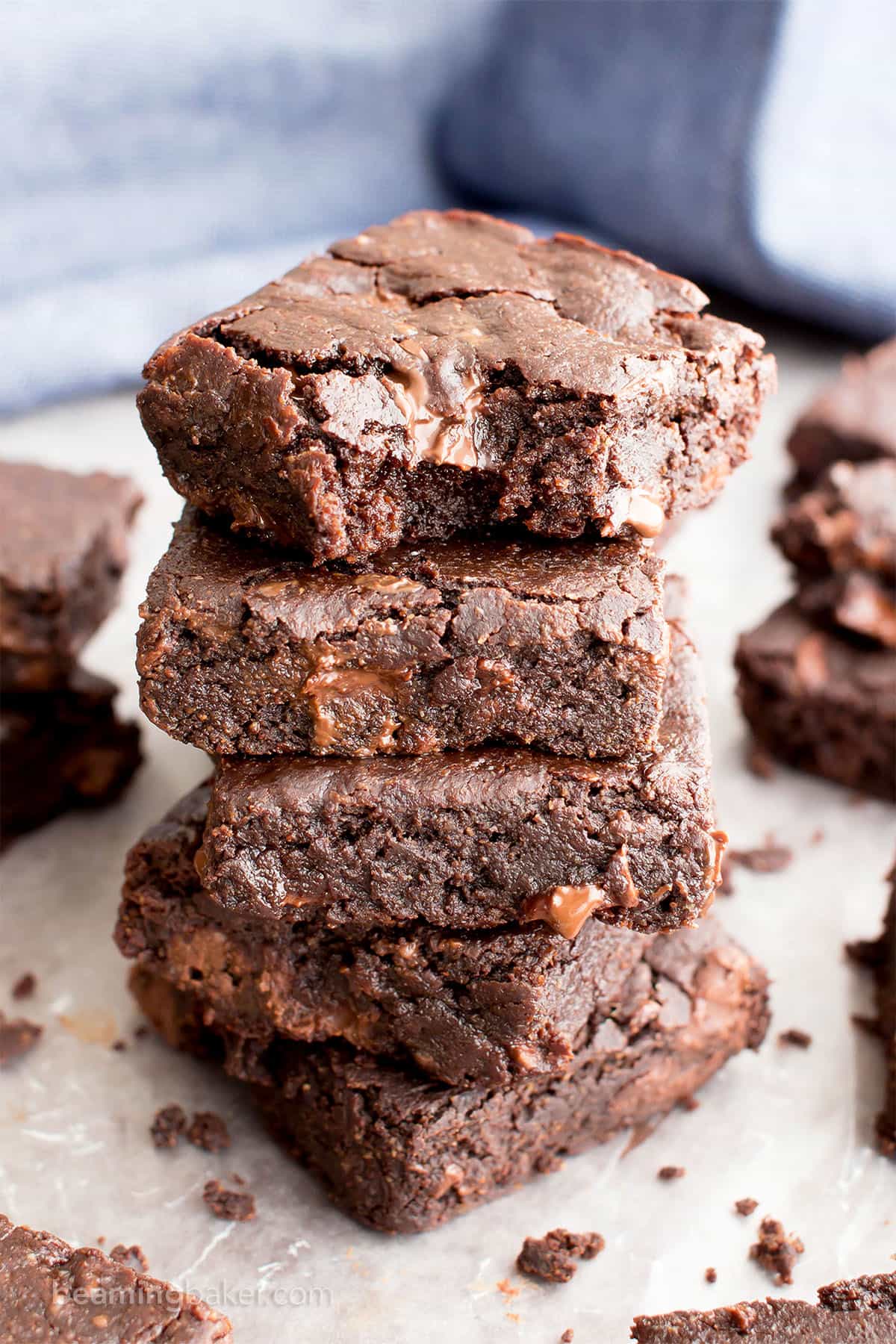 Ultimate Fudgy Paleo Vegan Brownies Recipe (GF): ultra-moist, deep chocolate flavor, fudgy, gooey YUM—the BEST paleo brownies recipe! Made with almond flour, Gluten Free, Vegan, Grain-Free. #Paleo #Brownies #Vegan #Fudgy | Recipe at BeamingBaker.com