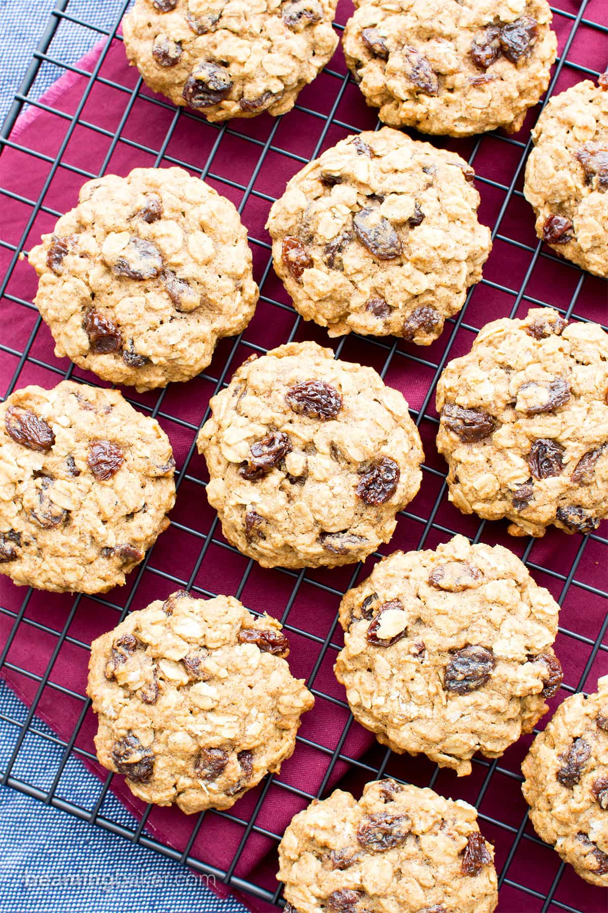 Easy Gluten Free Vegan Oatmeal Raisin Cookies (V, GF, DF): an easy recipe for soft and chewy oatmeal cookies bursting with juicy raisins. #Vegan #GlutenFree #DairyFree #OatFlour | BeamingBaker.com