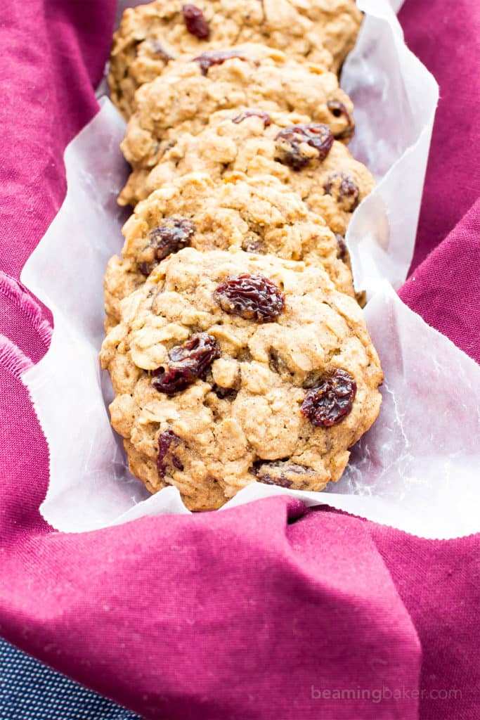 Vegan Oatmeal Raisin Cookies (GF) - Beaming Baker