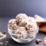 No Bake Gluten Free Almond Joy Energy Bites (V, GF, DF): a one bowl recipe for protein-packed energy bites bursting with Almond Joy flavors, made with simple ingredients. #Vegan #GlutenFree #DairyFree | BeamingBaker.com