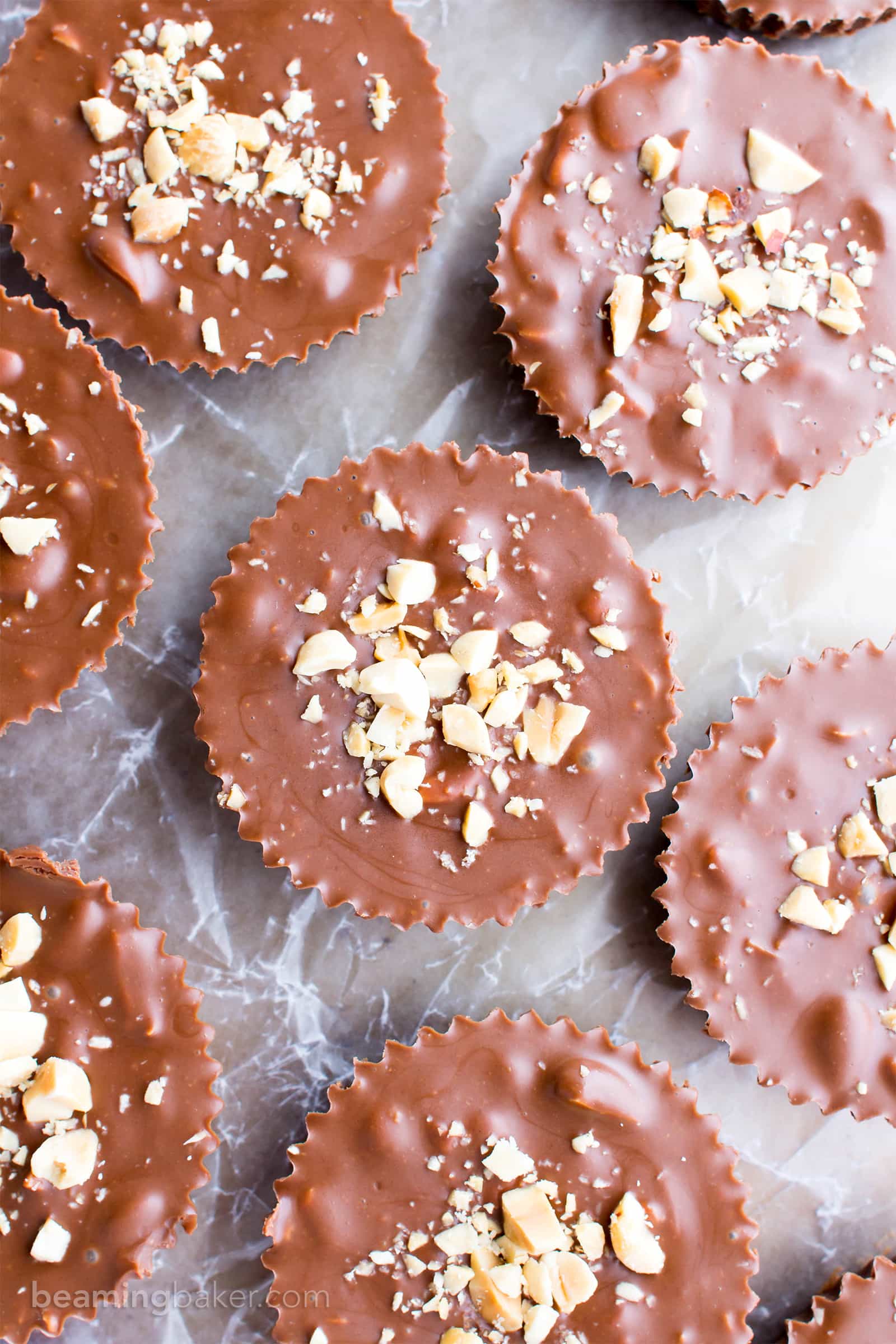 3 Ingredient Chocolate Peanut Butter Fudge Cups (V, GF): an easy, one bowl recipe for deliciously thick fudge cups bursting with peanut butter YUM. #Vegan #GlutenFree #DairyFree | BeamingBaker.com