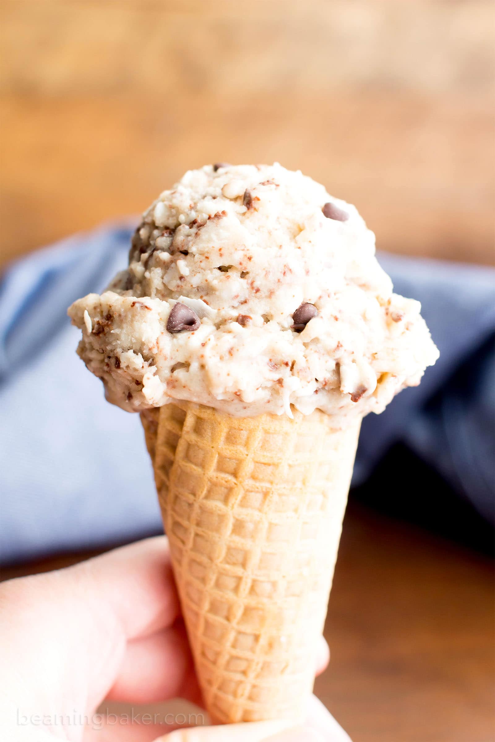 Coconut Chocolate Chip Vegan Ice Cream Recipe: this delicious vegan ice cream recipe is wonderfully rich ‘n creamy! The best homemade vegan ice cream—packed with coconut & chocolate chips, no churn. #Vegan #IceCream #Coconut #ChocolateChip #VeganIceCream | Recipe at BeamingBaker.com